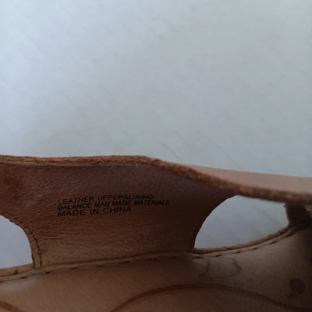 Born Wedge Sandals Womens 8 Tan Brown Leather Cross Strap Cork F19641 - Picture 4 of 7
